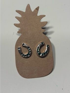 New Horseshoe Stud Earrings with Green Stones